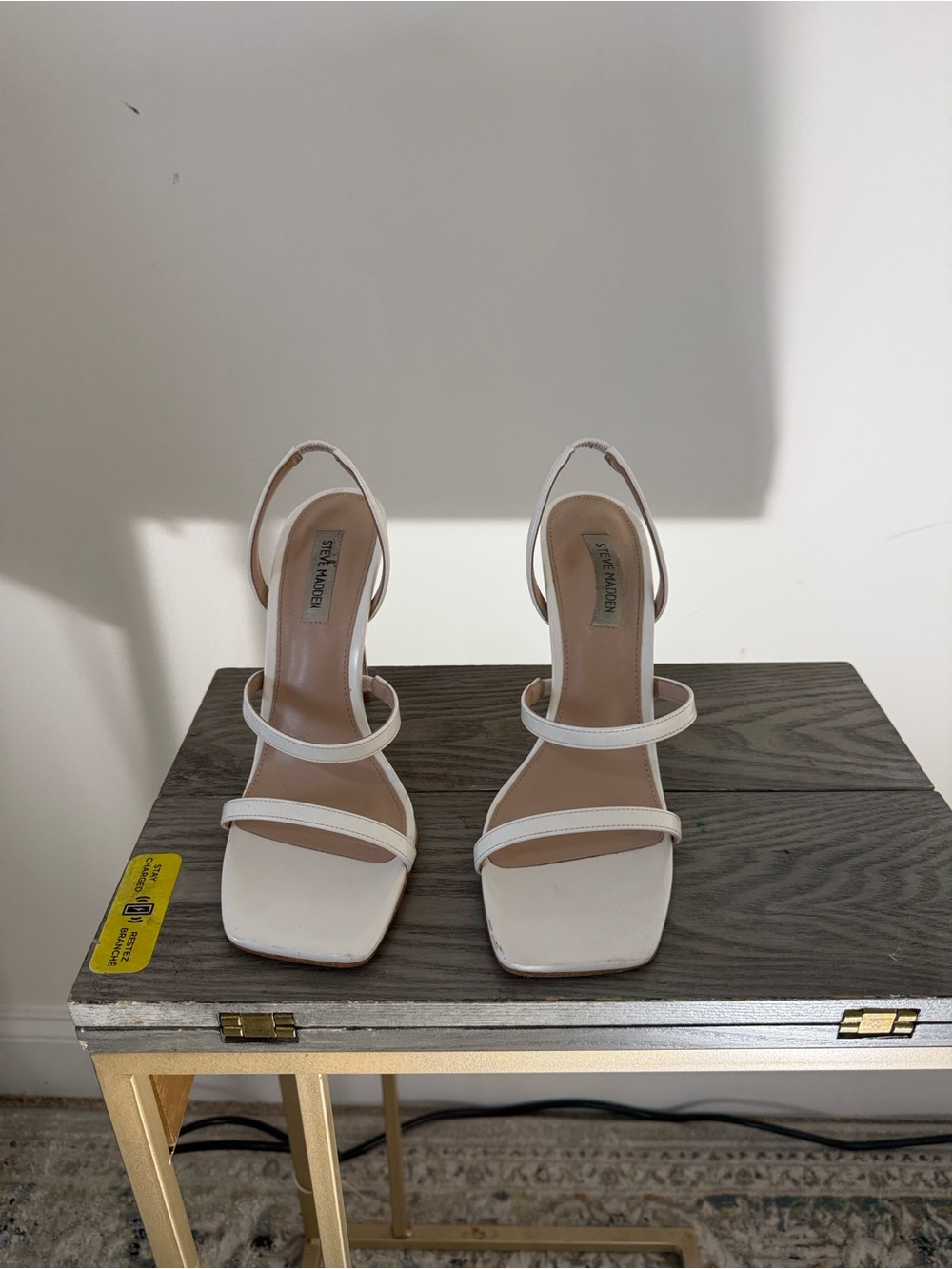 Steve Madden White Triple-Strap Square-Toe Heels